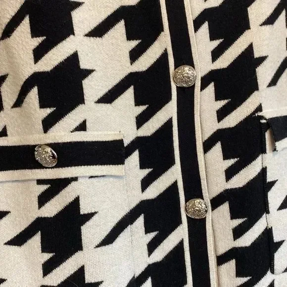 Sioni White and Black Houndstooth Cardigan sz S - Picture 2 of 3